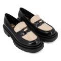 Γυναικεία Δερμάτινα Loafers I ATHENS 1288, Μαύρο/Μπεζ