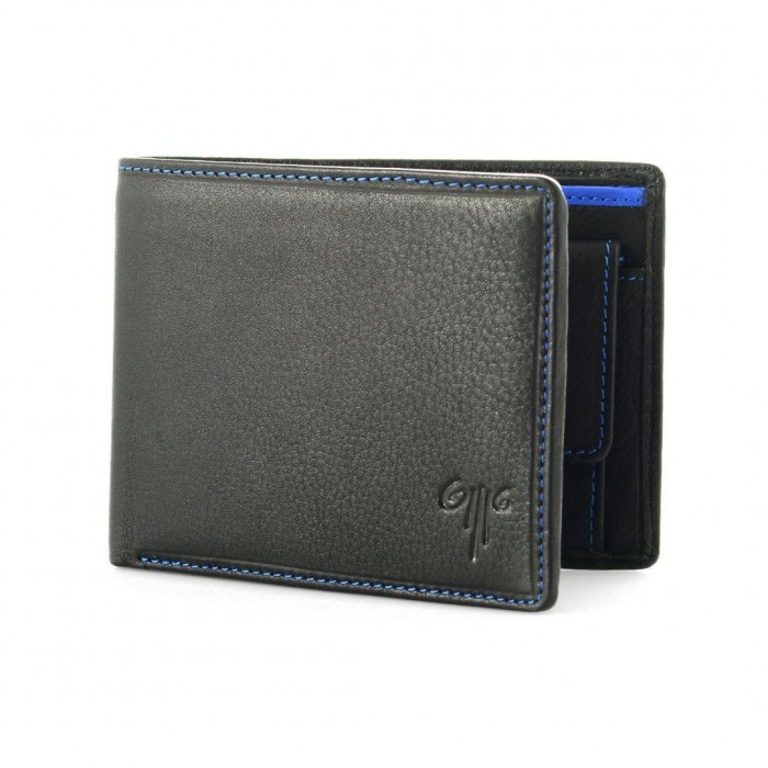 Ανδρικό Δερμάτινο Πορτοφόλι Κίον 8607, Μαύρο/Μπλέ