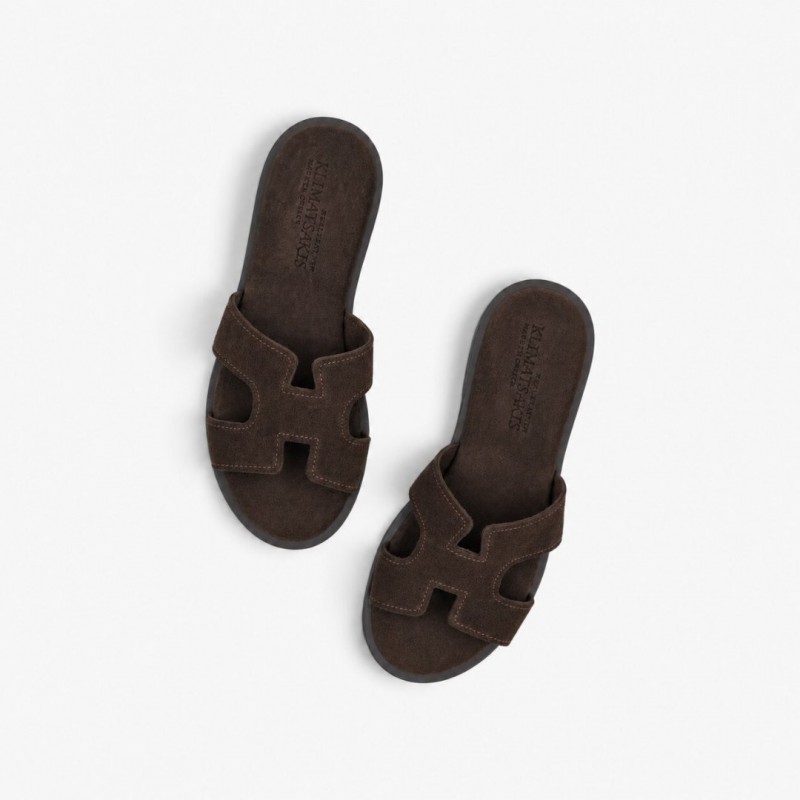 Γυναικεία Δερμάτινα Σανδάλια Κληματσάκης 37VM Καστόρι, Καφέ 
