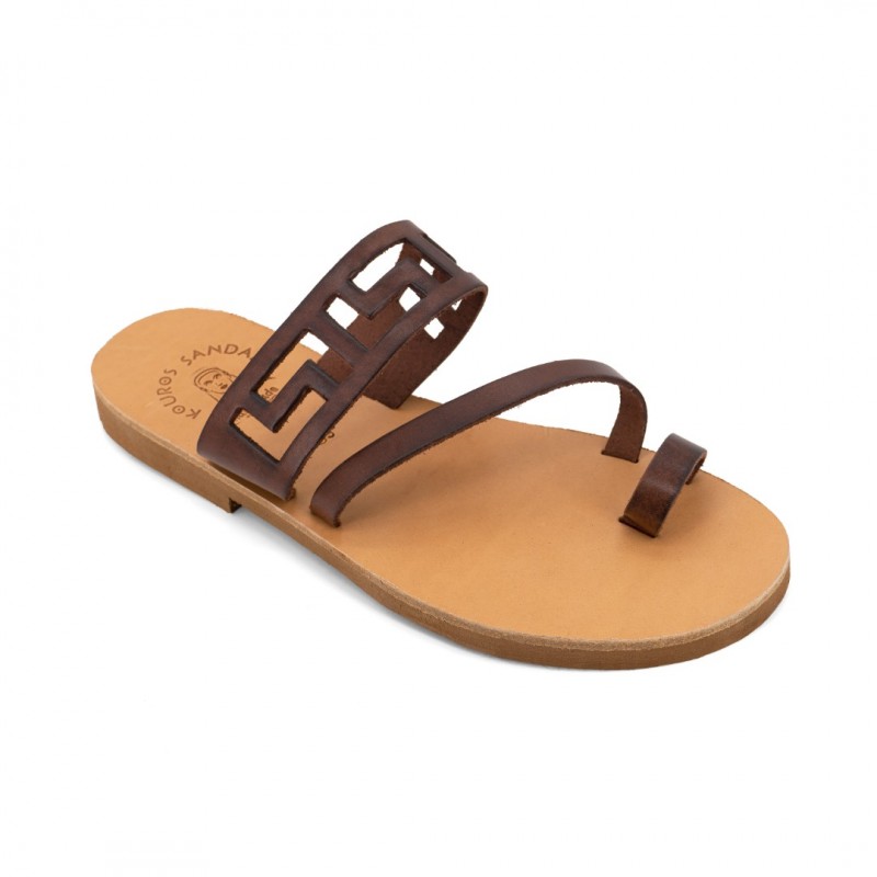 Γυναικεία Δερμάτινα Σανδάλια Kouroshoes 18/2, Καφέ
