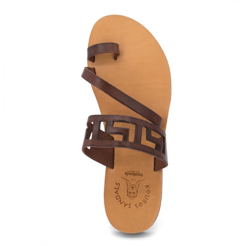 Γυναικεία Δερμάτινα Σανδάλια Kouroshoes 18/2, Καφέ